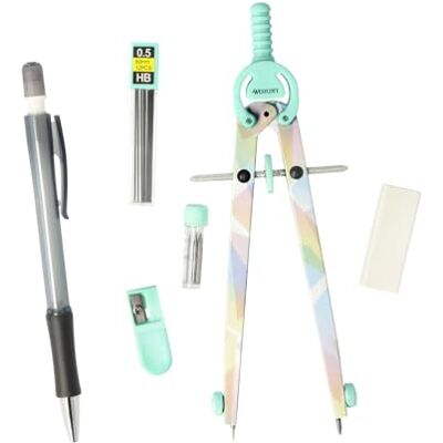 Westcott Zirkel Set Graphic Pastel 6-teilig mit Schnellverstellzirkel, Nachfüllminen, Anspitzer, HB Druckbleistift inkl. 12 Minen, Radierer Zirkel mit Feststellrad E-711421 00 Westcott Zirkel Set Graphic Pastel 6-teilig mit Schnellverstellzirkel, Nachfüllminen, Anspitzer, HB Druckbleistift inkl. 12 Minen, Radierer Zirkel mit Feststellrad E-711421 00