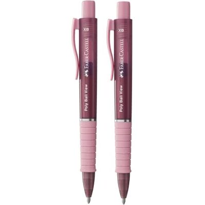 Faber-Castell 205014 Kugelschreiber Poly Ball View rosa, 2 Stück, mit auswechselbarer XB Mine, dokumentenecht Faber-Castell 205014 Kugelschreiber Poly Ball View rosa, 2 Stück, mit auswechselbarer XB Mine, dokumentenecht