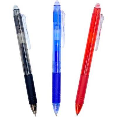 RAYLU PAPER ® 3er-Pack löschbare Kugelschreiber, einziehbar, mit Hybrid-Gel-Tinte, Blau/Rot/Schwarz, 0,7 mm Strichbreite (3 Farben) RAYLU PAPER ® 3er-Pack löschbare Kugelschreiber, einziehbar, mit Hybrid-Gel-Tinte, Blau/Rot/Schwarz, 0,7 mm Strichbreite (3 Farben)