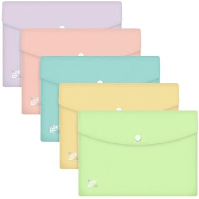 Oxford URBAN Dokumenten-Mappen DIN A5, 5 Stück, blickdicht, Pastell sortiert (Rosa, Gelb, Blau, Grün, Lila), 300 µm Kunststoffmappe mit Druckknopfverschluss Oxford URBAN Dokumenten-Mappen DIN A5, 5 Stück, blickdicht, Pastell sortiert (Rosa, Gelb, Blau, Grün, Lila), 300 µm Kunststoffmappe mit Druckknopfverschluss