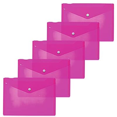 Herma 20058 Dokumententaschen A5 transparent pink rosa, 5 Stück, kleine Sichttaschen Umschläge mit Druckknopf, Briefumschläge aus Plastik für Schule, Uni, Büro, Reise Herma 20058 Dokumententaschen A5 transparent pink rosa, 5 Stück, kleine Sichttaschen Umschläge mit Druckknopf, Briefumschläge aus Plastik für Schule, Uni, Büro, Reise