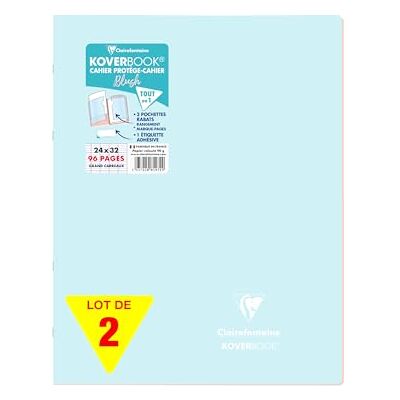Clairefontaine 981472AMZC Un lot de 2 Cahiers Agrafés Koverbook 24x32 cm 96 Pages Petits Carreaux avec Marge 90 g Couverture Polypro bleu givré Clairefontaine 981472AMZC Un lot de 2 Cahiers Agrafés Koverbook 24x32 cm 96 Pages Petits Carreaux avec Marge 90 g Couverture Polypro bleu givré