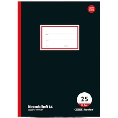 Staufen Style Oberschulheft DIN A4, liniert mit Rand, 20 Blatt, extraweißes 90g/m² Qualitätspapier, 3 Stück Staufen Style Oberschulheft DIN A4, liniert mit Rand, 20 Blatt, extraweißes 90g/m² Qualitätspapier, 3 Stück