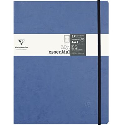 Clairefontaine 794434C Notizbuch My.Essential Age Bag, Format B5 (19x25 cm), mit Fadenbindung, 96 Blatt nummeriert, dot/punktkariert, Papier elfenbein 90g, Blau, 1 Stück Clairefontaine 794434C Notizbuch My.Essential Age Bag, Format B5 (19x25 cm), mit Fadenbindung, 96 Blatt nummeriert, dot/punktkariert, Papier elfenbein 90g, Blau, 1 Stück