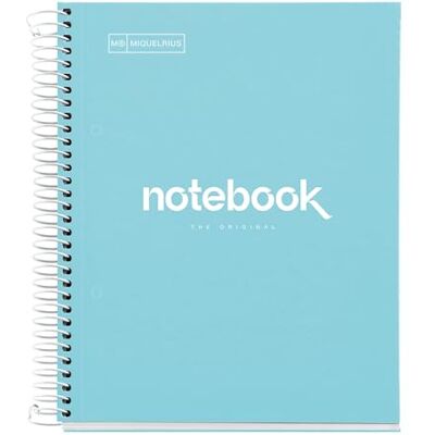 Miquelrius Notizbuch A5 Notebook Emotions, 120 Blatt 90 g/m², Raster 5 x 5 mm, 5 Farbige Streifen, Mikroperforierte Spirale, Extra fester Einband, 2 Löcher, Farbe Himmelblau Miquelrius Notizbuch A5 Notebook Emotions, 120 Blatt 90 g/m², Raster 5 x 5 mm, 5 Farbige Streifen, Mikroperforierte Spirale, Extra fester Einband, 2 Löcher, Farbe Himmelblau
