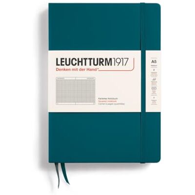 LEUCHTTURM1917 359693 Notizbuch Medium (A5), Hardcover, kariert, pacific green LEUCHTTURM1917 359693 Notizbuch Medium (A5), Hardcover, kariert, pacific green