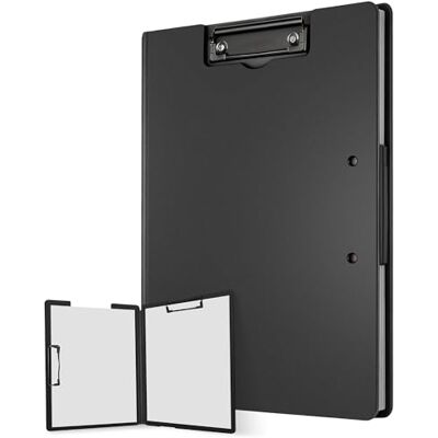 Elalove Klemmbrett A4, Schreibmappe A4 mit Deckel, Klemmbrettmappe mit 2 Klemmen, Klemmmappe für Büro, Schule und Konferenz, Schwarz Elalove Klemmbrett A4, Schreibmappe A4 mit Deckel, Klemmbrettmappe mit 2 Klemmen, Klemmmappe für Büro, Schule und Konferenz, Schwarz