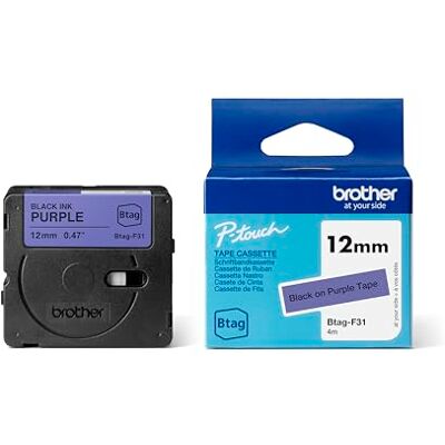 Brother Original Btag-F31 Schriftband 12 mm breit, 4 m lang, schwarz/lila Brother Original Btag-F31 Schriftband 12 mm breit, 4 m lang, schwarz/lila