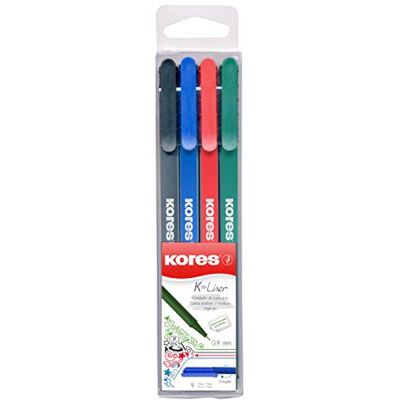 Kores K-Liner: Farbige Fineliner, 0,4 mm Fine Point Stifte zum Schreiben, Skizzieren und Zeichnen, metallgefasste Spitze, dreieckige ergonomische Form, Schul- und Bürobedarf, 4er-Pack Kores K-Liner: Farbige Fineliner, 0,4 mm Fine Point Stifte zum Schreiben, Skizzieren und Zeichnen, metallgefasste Spitze, dreieckige ergonomische Form, Schul- und Bürobedarf, 4er-Pack