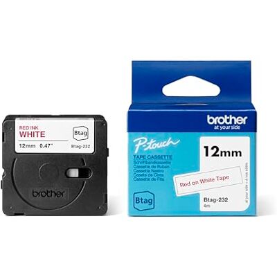 Brother Original Btag-232 Schriftband 12mm breit, 4 m lang, rot/weiß Brother Original Btag-232 Schriftband 12mm breit, 4 m lang, rot/weiß