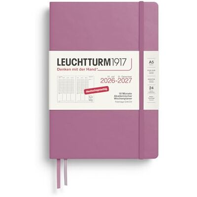 LEUCHTTURM1917 Wochenplaner 2027 Medium (A5) Deutsch, Dusty Rose, 210 x 145 mm, Juli-Dezember (18 Monate), Wochenübersicht mit Stundenraster 7:00-22:00 je Spalte, Hardcover, 80 g/m² Papier LEUCHTTURM1917 Wochenplaner 2027 Medium (A5) Deutsch, Dusty Rose, 210 x 145 mm, Juli-Dezember (18 Monate), Wochenübersicht mit Stundenraster 7:00-22:00 je Spalte, Hardcover, 80 g/m² Papier