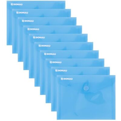 DONAU Dokumententasche mit Klettverschluss, A6 10 Stück, Transparent Blau, Druckknopf Dokumentenmappe, PP öko/Kunststoff, 180 μm DONAU Dokumententasche mit Klettverschluss, A6 10 Stück, Transparent Blau, Druckknopf Dokumentenmappe, PP öko/Kunststoff, 180 μm