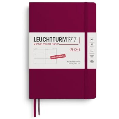 LEUCHTTURM1917 372527 Wochenkalender Medium (A5) 2026, 12 Monate, Port Red, Deutsch LEUCHTTURM1917 372527 Wochenkalender Medium (A5) 2026, 12 Monate, Port Red, Deutsch
