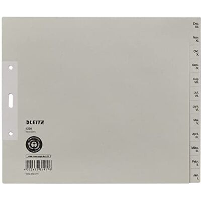 Leitz Register, 12 Trennblätter, Taben mit Monatsdruck Dez-Jan, 5 Stück, Halbe Höhe und Überbreite, Grau, 100% recyceltes Papier, Blauer Engel Siegel, 12303085 Leitz Register, 12 Trennblätter, Taben mit Monatsdruck Dez-Jan, 5 Stück, Halbe Höhe und Überbreite, Grau, 100% recyceltes Papier, Blauer Engel Siegel, 12303085