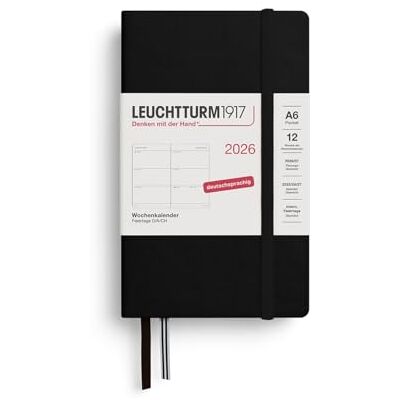 LEUCHTTURM1917 372541 Wochenkalender Pocket (A6) 2026, 12 Monate, Schwarz, Deutsch LEUCHTTURM1917 372541 Wochenkalender Pocket (A6) 2026, 12 Monate, Schwarz, Deutsch