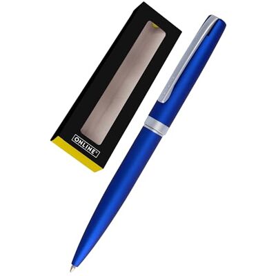 Online Eleganza I Metall I Farbe Satin Blau I auswechselbare Großraummine I Metallclip I Schreibfarbe Schwarz I Kugelschreiber inkl. Geschenkverpackung,, 1 Stück (1er Pack) Online Eleganza I Metall I Farbe Satin Blau I auswechselbare Großraummine I Metallclip I Schreibfarbe Schwarz I Kugelschreiber inkl. Geschenkverpackung,, 1 Stück (1er Pack)