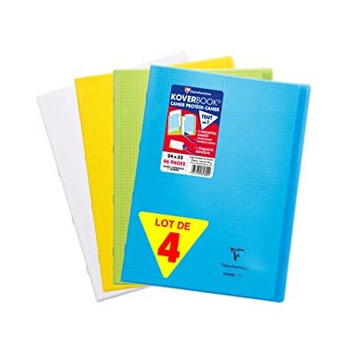 Clairefontaine 981640AMZC Set mit 4 Heften Koverbook DIN A4+ 24x32 cm, 48 Blatt, kariert, 90g, farbig sortiert, 1 Set Clairefontaine 981640AMZC Set mit 4 Heften Koverbook DIN A4+ 24x32 cm, 48 Blatt, kariert, 90g, farbig sortiert, 1 Set