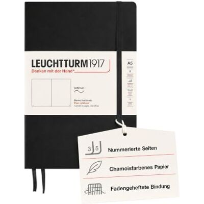 LEUCHTTURM1917 318651 Notizbuch Medium (A5), Softcover, 121 Seiten, blanko, schwarz LEUCHTTURM1917 318651 Notizbuch Medium (A5), Softcover, 121 Seiten, blanko, schwarz