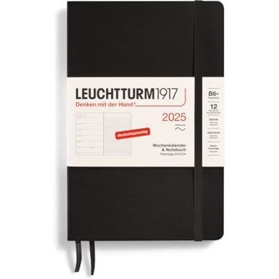 LEUCHTTURM1917 370519 Wochenkalender & Notizbuch Paperback (B6+) 2025, Softcover, Schwarz, Deutsch LEUCHTTURM1917 370519 Wochenkalender & Notizbuch Paperback (B6+) 2025, Softcover, Schwarz, Deutsch