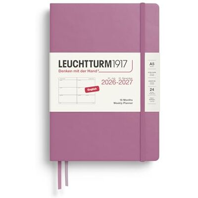 LEUCHTTURM1917 Wochenkalender 2027 Medium (A5) Englisch, Dusty Rose, Hardcover, 145 x 210 mm, 18 Monate 07. 2026-12.2027, 1 Woche pro Doppelseite, 80 g/m² Papier mit hoher Tintenverträglichkeit LEUCHTTURM1917 Wochenkalender 2027 Medium (A5) Englisch, Dusty Rose, Hardcover, 145 x 210 mm, 18 Monate 07. 2026-12.2027, 1 Woche pro Doppelseite, 80 g/m² Papier mit hoher Tintenverträglichkeit