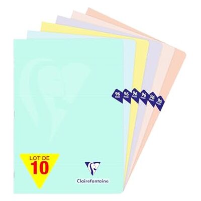 Clairefontaine Mimesys Pastel 308166Cpack 10 Hefte, geheftet, A4, 21 x 29,7 cm, 96 Seiten, liniert, weißes Papier, 90 g, Umschlag aus Polypropylen, blickdicht, zufällige Farbauswahl Clairefontaine Mimesys Pastel 308166Cpack 10 Hefte, geheftet, A4, 21 x 29,7 cm, 96 Seiten, liniert, weißes Papier, 90 g, Umschlag aus Polypropylen, blickdicht, zufällige Farbauswahl