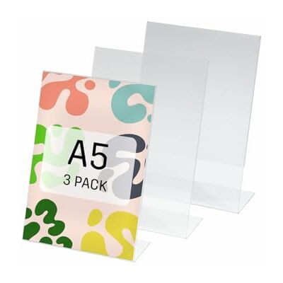 Sigel SY112 Tischaufsteller A5 schräg – 3er Set aus glasklarem Acryl (1,7 mm) – Werbeaufsteller für DIN A5 Hochformat – Acryl Aufsteller für Theke, Gastronomie, Büro & Messe Sigel SY112 Tischaufsteller A5 schräg – 3er Set aus glasklarem Acryl (1,7 mm) – Werbeaufsteller für DIN A5 Hochformat – Acryl Aufsteller für Theke, Gastronomie, Büro & Messe