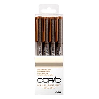 Copic Multiliner Set, Sepia, 4 Fineliner in verschiedenen Strichstärken, Zeichen Stifte mit einer feinen Spitze und wasserbeständiger Pigmenttinte Copic Multiliner Set, Sepia, 4 Fineliner in verschiedenen Strichstärken, Zeichen Stifte mit einer feinen Spitze und wasserbeständiger Pigmenttinte