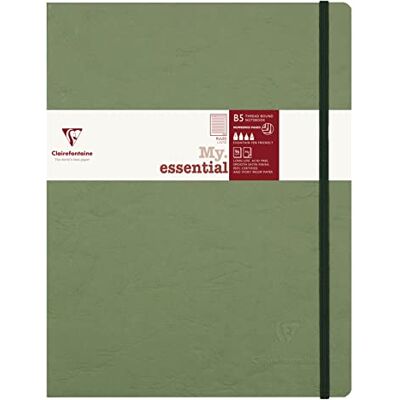 Clairefontaine 794463C Notizbuch My.Essential Age Bag, Format B5 (19x25 cm), mit Fadenbindung, 96 Blatt nummeriert, liniert, Papier elfenbein 90g, Grün, 1 Stück Clairefontaine 794463C Notizbuch My.Essential Age Bag, Format B5 (19x25 cm), mit Fadenbindung, 96 Blatt nummeriert, liniert, Papier elfenbein 90g, Grün, 1 Stück