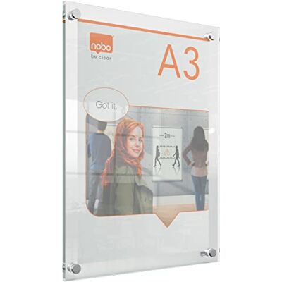 Nobo A3 Posterrahmen aus Acryl, rahmenlos, Eckbefestigung, Hoch-/Querformat, Premium Plus, transparent, 1915590 Nobo A3 Posterrahmen aus Acryl, rahmenlos, Eckbefestigung, Hoch-/Querformat, Premium Plus, transparent, 1915590