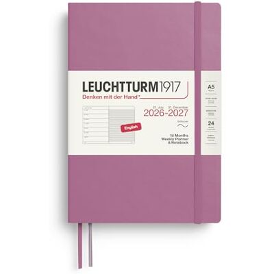 LEUCHTTURM1917 Wochenkalender 2027 A5 mit Notizbuch, liniert Terminplaner Englisch, 18 Monate Juli 2026 Dezember 2027, Dusty Rose, Softcover 210 x 145 mm, Wochenübersicht links + Notizseite rechts LEUCHTTURM1917 Wochenkalender 2027 A5 mit Notizbuch, liniert Terminplaner Englisch, 18 Monate Juli 2026 Dezember 2027, Dusty Rose, Softcover 210 x 145 mm, Wochenübersicht links + Notizseite rechts