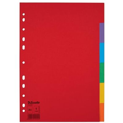 Esselte Register für A4, 20er Pack, 6 Trennblätter mit Taben, Rot/Mehrfarbig, Recyclingkarton, 100200 Esselte Register für A4, 20er Pack, 6 Trennblätter mit Taben, Rot/Mehrfarbig, Recyclingkarton, 100200