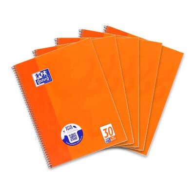 Oxford Collegeblock A4 blanko, 80 Blatt, gelocht, orange, 5 Stück Oxford Collegeblock A4 blanko, 80 Blatt, gelocht, orange, 5 Stück