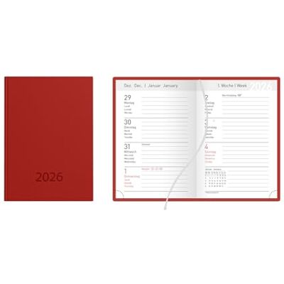Idena 12055 Taschenkalender DIN A7 2026, 1 Woche auf 2 Seiten, Terminplaner mit Balaton Einband in Rot, Leseband und Eckperforation Idena 12055 Taschenkalender DIN A7 2026, 1 Woche auf 2 Seiten, Terminplaner mit Balaton Einband in Rot, Leseband und Eckperforation