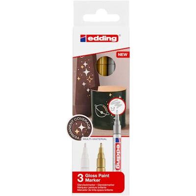edding 751 Glanzlackmarker weiß, gold, silber (metallic) 3er Set Lackmarker Rundspitze 1-2 mm Lackstift für Glas, Stein, Holz, Kunststoff und Papier wasserfest, stark deckend edding 751 Glanzlackmarker weiß, gold, silber (metallic) 3er Set Lackmarker Rundspitze 1-2 mm Lackstift für Glas, Stein, Holz, Kunststoff und Papier wasserfest, stark deckend