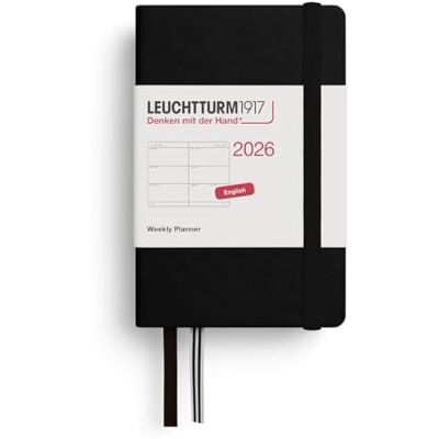 LEUCHTTURM1917 372730 Wochenkalender Mini (A7) 2026, Schwarz, Englisch LEUCHTTURM1917 372730 Wochenkalender Mini (A7) 2026, Schwarz, Englisch