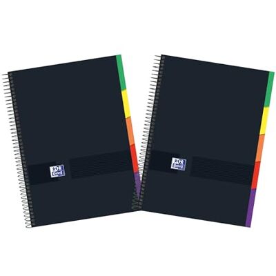 Oxford Black N'Colours Notizbücher, A4+, mikroperforiert, extra dicker Deckel, 100 Blatt, kariert, 5 x 5 cm, Packung mit 2 Heften, 5 Tabs Oxford Black N'Colours Notizbücher, A4+, mikroperforiert, extra dicker Deckel, 100 Blatt, kariert, 5 x 5 cm, Packung mit 2 Heften, 5 Tabs