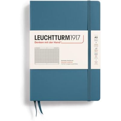 LEUCHTTURM1917 363336 Notizbuch Medium (A5), Hardcover, 251 nummerierte Seiten, Stone Blue, kariert LEUCHTTURM1917 363336 Notizbuch Medium (A5), Hardcover, 251 nummerierte Seiten, Stone Blue, kariert