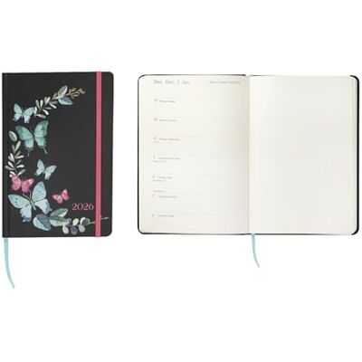 Idena 12063 Taschenkalender 2026 im Format 13 x 21 cm, 1 Woche auf 1 Seite, Terminplaner in Schwarz mit Schmetterlingsmotiv, Gummiband, Innentasche und Leseband Idena 12063 Taschenkalender 2026 im Format 13 x 21 cm, 1 Woche auf 1 Seite, Terminplaner in Schwarz mit Schmetterlingsmotiv, Gummiband, Innentasche und Leseband