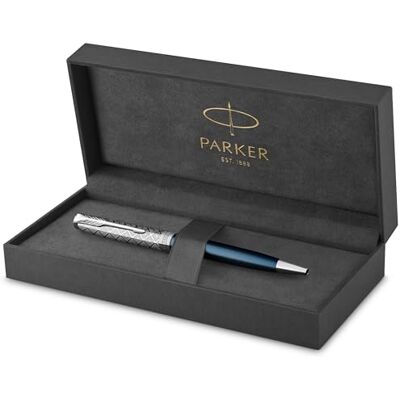 Parker Sonnet Kugelschreiber , Premium Metal & Blue Satinierung mit Chromverkleidung , Medium Spitze mit schwarzer Tinte Nachfüllen , Geschenkbox Parker Sonnet Kugelschreiber , Premium Metal & Blue Satinierung mit Chromverkleidung , Medium Spitze mit schwarzer Tinte Nachfüllen , Geschenkbox