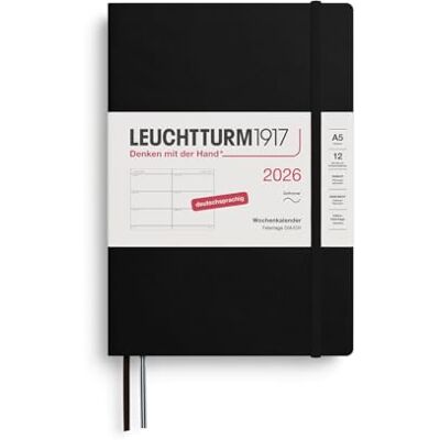 LEUCHTTURM1917 372555 Wochenkalender Medium (A5) 2026, 12 Monate, Softcover, Schwarz, Deutsch LEUCHTTURM1917 372555 Wochenkalender Medium (A5) 2026, 12 Monate, Softcover, Schwarz, Deutsch