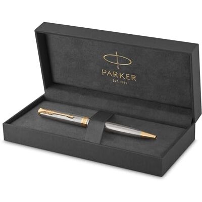 Parker Sonnet Kugelschreiber Edelstahl mit Goldzierteilen Mittlere Spitze schwarze Tinte Schulsachen und bürobedarf Geschenkbox Parker Sonnet Kugelschreiber Edelstahl mit Goldzierteilen Mittlere Spitze schwarze Tinte Schulsachen und bürobedarf Geschenkbox