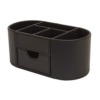 OSCO Schwarzer Schreibtisch-Organizer aus Kunstleder mit Schublade Schreibtisch-Organizer Stifthalter Make-up-Behälter Bleistiftaufbewahrung 6 Fächer Schreibwaren-Caddy H10 x B23 x T12 OSCO Schwarzer Schreibtisch-Organizer aus Kunstleder mit Schublade Schreibtisch-Organizer Stifthalter Make-up-Behälter Bleistiftaufbewahrung 6 Fächer Schreibwaren-Caddy H10 x B23 x T12