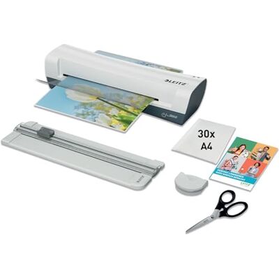 Leitz iLAM Home A4 Laminiergerät DIY-Set, Papierschneider, Edelstahlschere & Eckenabrunder, Heißlaminiergerät inkl. 30 Laminierfolien, 75-125 Mic, Für Zuhause, Home Office & Schule, Weiß, 95840000 Leitz iLAM Home A4 Laminiergerät DIY-Set, Papierschneider, Edelstahlschere & Eckenabrunder, Heißlaminiergerät inkl. 30 Laminierfolien, 75-125 Mic, Für Zuhause, Home Office & Schule, Weiß, 95840000
