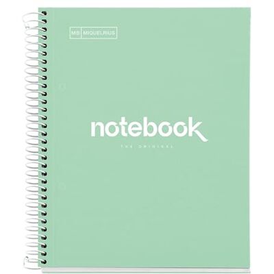 Miquelrius Notizbuch A5 Punkte Notebook, 1 farbiger Streifen, 80 Blatt liniert mit Punkten (Dots), Papier 90 g/m² mikroperforiert mit 2 Bohrungen für 2 Ringe, Einband aus Karton, Farbe Mintgrün Miquelrius Notizbuch A5 Punkte Notebook, 1 farbiger Streifen, 80 Blatt liniert mit Punkten (Dots), Papier 90 g/m² mikroperforiert mit 2 Bohrungen für 2 Ringe, Einband aus Karton, Farbe Mintgrün