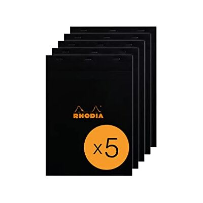 Rhodia 182009C Packung mit 5 Notizblöcken geheftet No.18, DIN A4 80 Blätter kariert 80g, Schwarz, 1 Pack Rhodia 182009C Packung mit 5 Notizblöcken geheftet No.18, DIN A4 80 Blätter kariert 80g, Schwarz, 1 Pack