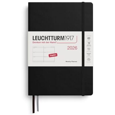 LEUCHTTURM1917 372706 Wochenkalender Medium (A5) 2026, Schwarz, Englisch LEUCHTTURM1917 372706 Wochenkalender Medium (A5) 2026, Schwarz, Englisch