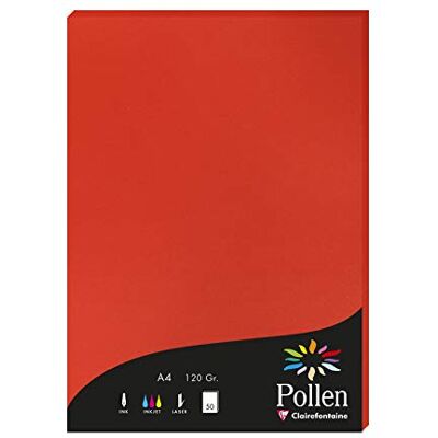 Clairefontaine 44267C Packung mit 50 Karten Pollen 120g, DIN A4, 21 x 29,7cm, Korallenrot Clairefontaine 44267C Packung mit 50 Karten Pollen 120g, DIN A4, 21 x 29,7cm, Korallenrot