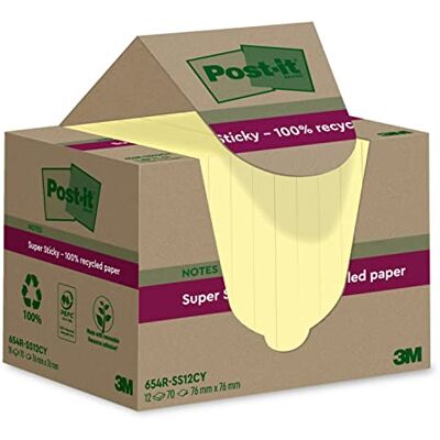 Post-it Super Sticky Recycling-Notes, 12 Blöcke (840 Blatt), 76 mm x 76 mm Selbstklebende Haftnotizen mit Stärkerer Haftung, Klebezettel für Bürobedarf, Erinnerungen & To-Do-Listen; Repositionierbar Post-it Super Sticky Recycling-Notes, 12 Blöcke (840 Blatt), 76 mm x 76 mm Selbstklebende Haftnotizen mit Stärkerer Haftung, Klebezettel für Bürobedarf, Erinnerungen & To-Do-Listen; Repositionierbar