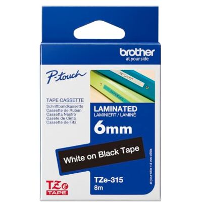 Brother TZE315 Thermodirektdrucktechnologie Weiß/Schwarz, Klein Farbe Weiß auf schwarzem Hintergrund. Für Etikettiergeräte der P-Touch Serie Brother TZE315 Thermodirektdrucktechnologie Weiß/Schwarz, Klein Farbe Weiß auf schwarzem Hintergrund. Für Etikettiergeräte der P-Touch Serie