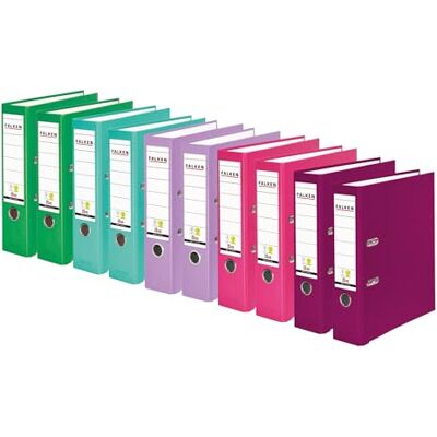 FALKEN Original 10er Pack PP-Color Kunststoff-Ordner. Made in Germany. 8 cm breit DIN A4 Vegan farbig sortiert zu je 2x türkis, flieder, brombeere, pink, hellgrün Aktenordner Briefordner FALKEN Original 10er Pack PP-Color Kunststoff-Ordner. Made in Germany. 8 cm breit DIN A4 Vegan farbig sortiert zu je 2x türkis, flieder, brombeere, pink, hellgrün Aktenordner Briefordner